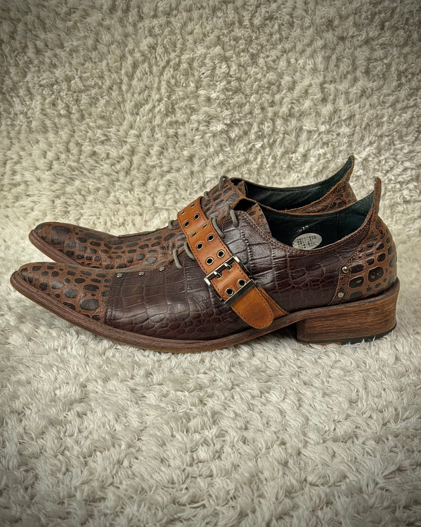 Boredom Vintage Crocodile Textured Leather Boots