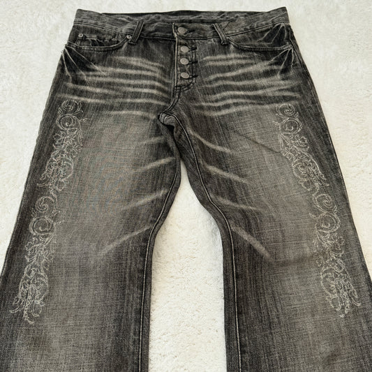 Tornado Mart Tribal Floral Printed Flared Jeans (Size L)