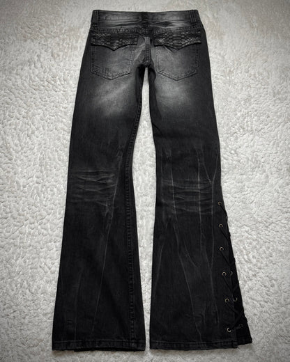 K.U.I Pierced Python Detailed Lace Up Flared Jeans