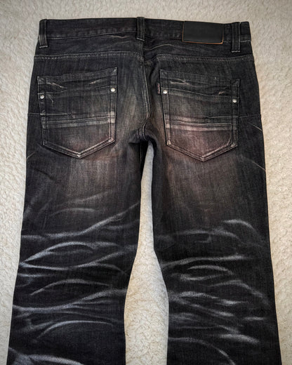 Tornado Mart Bordeaux Silver Whisker Washed Flared Jeans