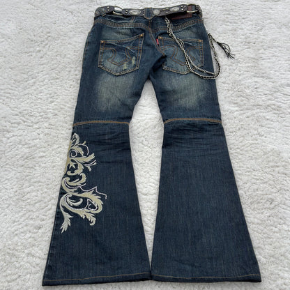 Tornado Mart Tribal Tattoo Embroidery Flared Jeans