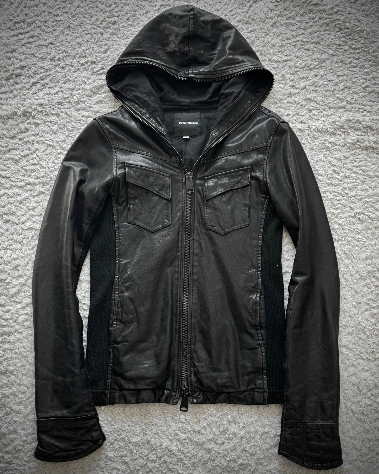 Buffalo Bobs Full Zip Hooded Leather Jacket