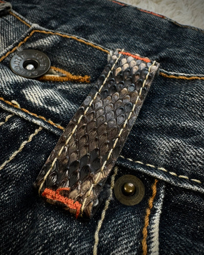 Semantic Design Python Pocket Detailed Spiral Flared Jeans