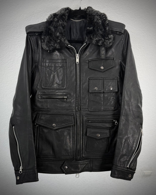 Abahouse Multi Pocket Fur Leather Jacket