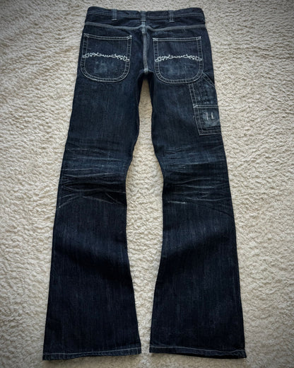 Midas Whisker Washed Tribal Stitched Flared Jeans