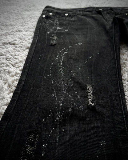 Glad News Silver Splatter Studded Skull Flared Jeans