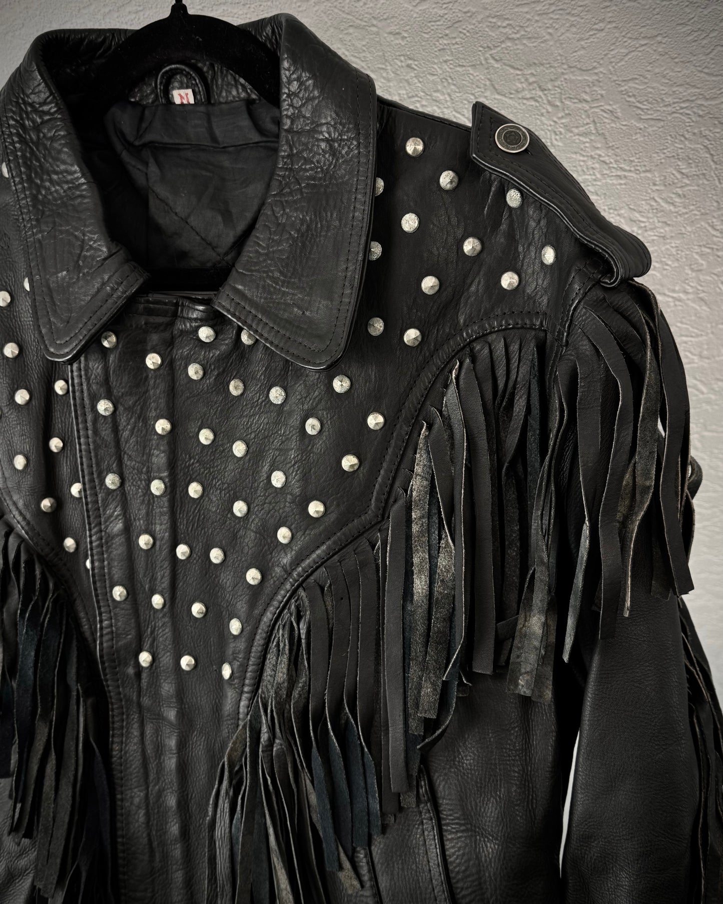 Vintage Fringed Leather Studded Cowboy Jacket
