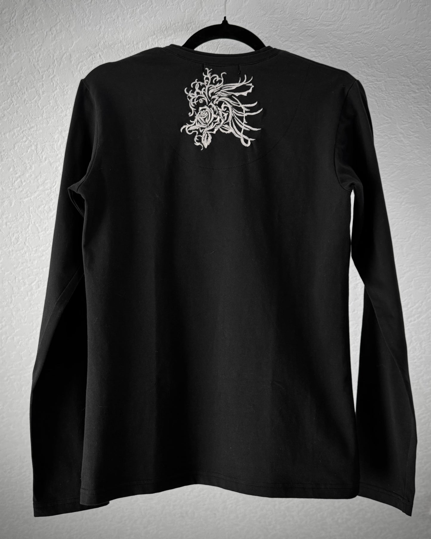 Tornado Mart Tribal Rose Embroidery Double Collar Longsleeve Shirt