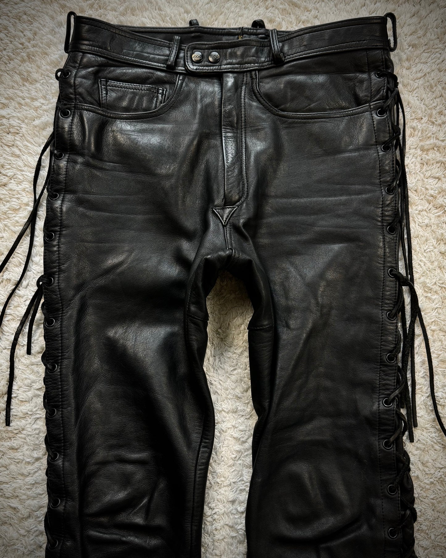Polo Leather Lace Up Biker Pants