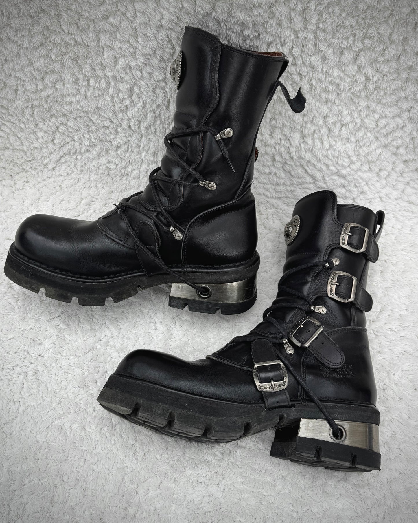 New Rock Laced Steel Heel Leather Boots