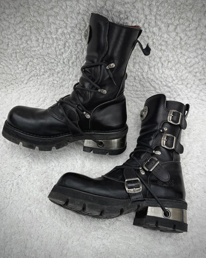 New Rock Laced Steel Heel Leather Boots