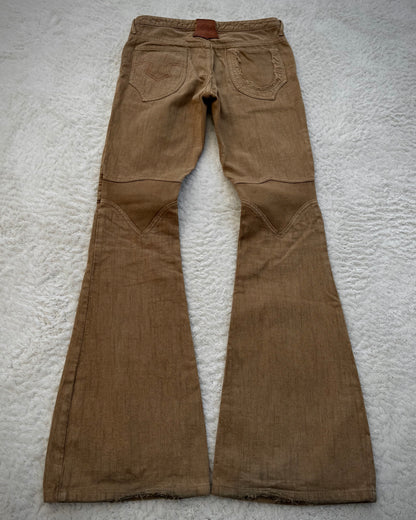 Obelisk Sand Washed Sword Knee Rib Detailed Flared Jeans