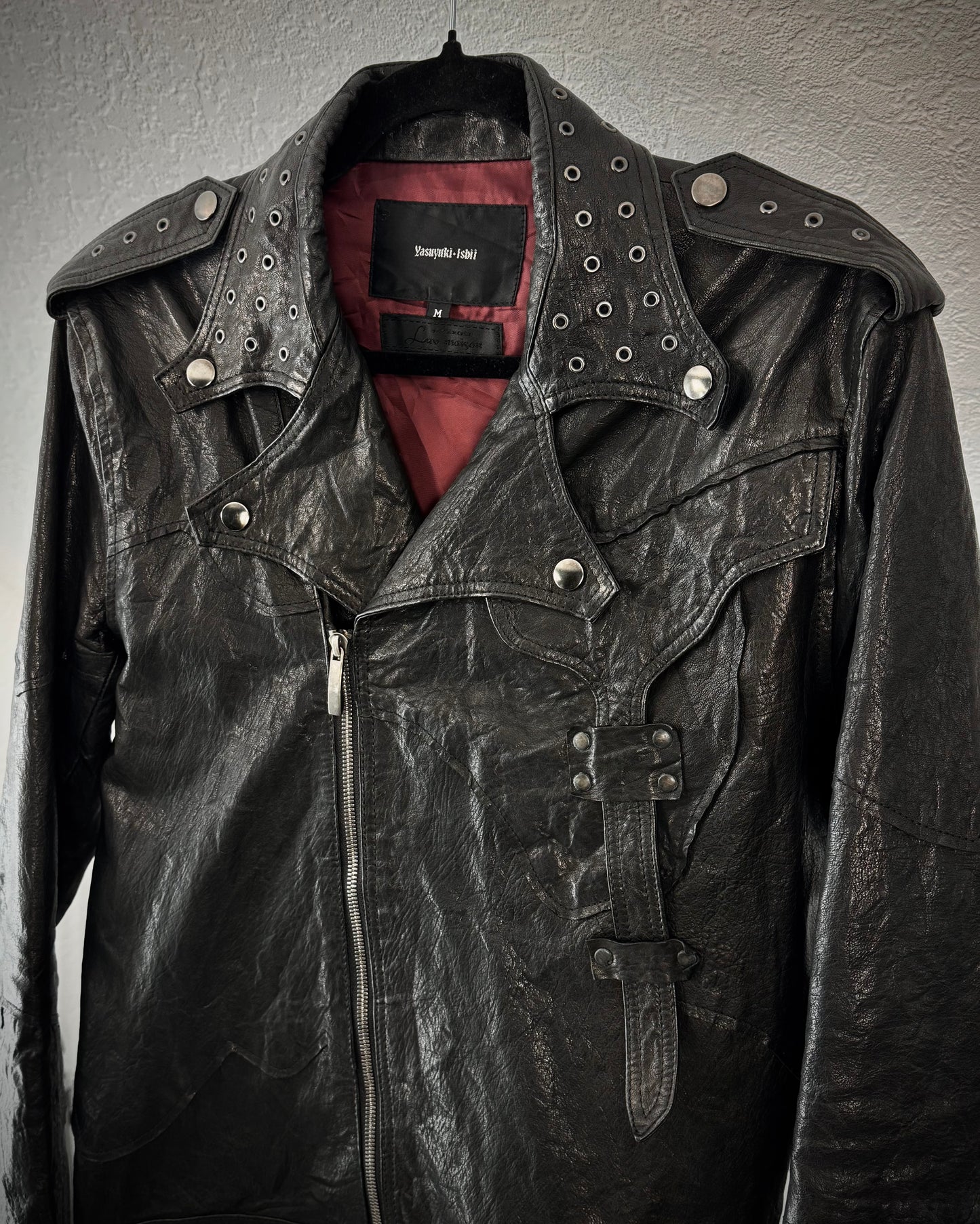 Yasuyuki Ishii Studded Raw Cut Leather Patchwork Jacket