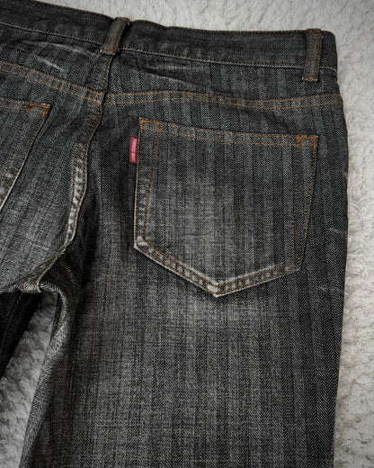 Tornado Mart Pin Striped Whisker Washed Flared Pants