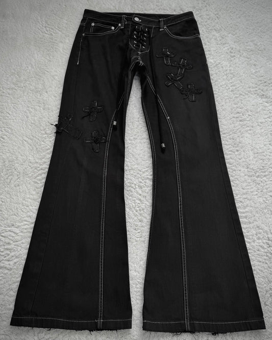 Tornado Mart „Crosses“ Flared Lace-Up Jeans