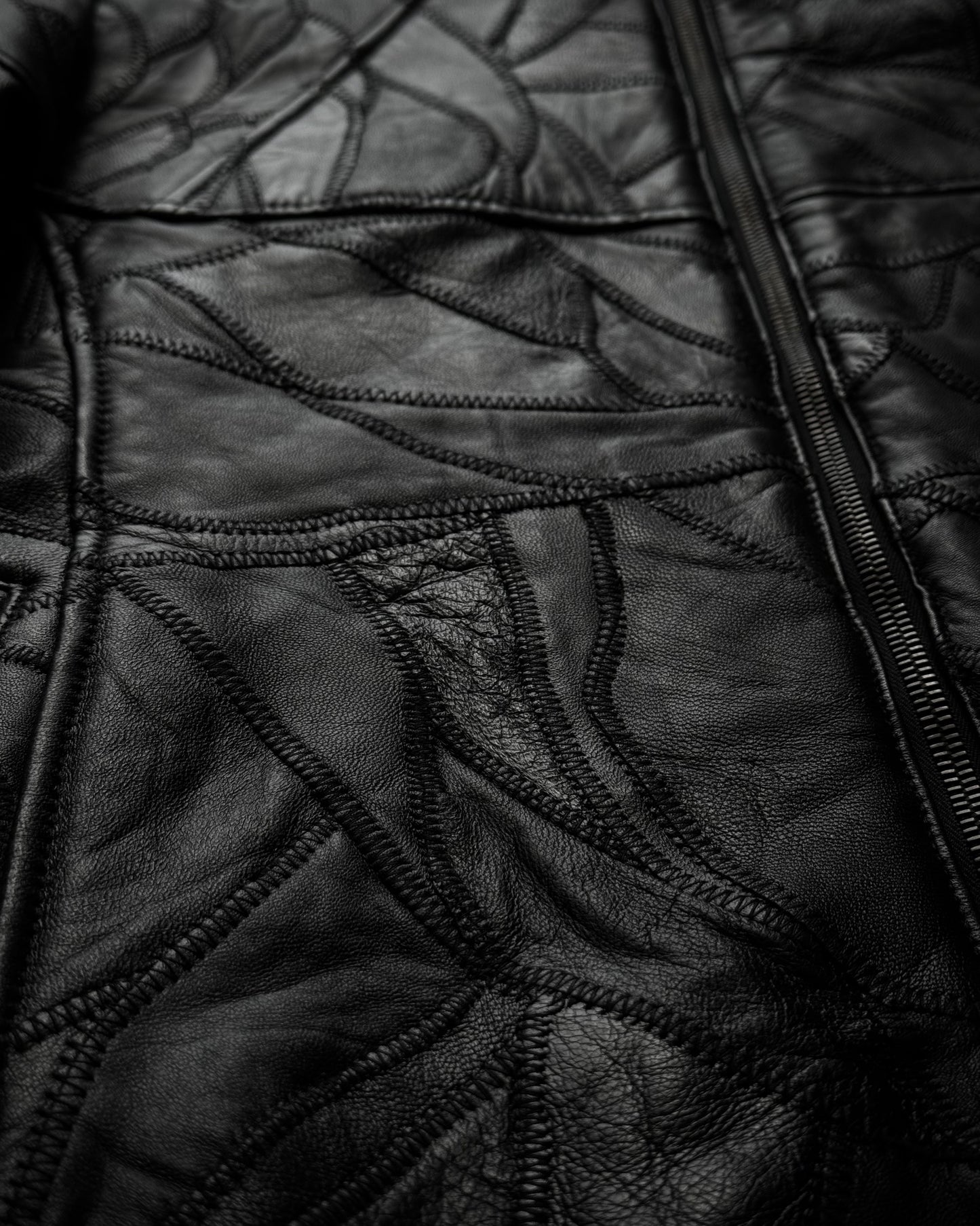 Genetic Manipulation Scar Stitched Leather Patchwork Jacket