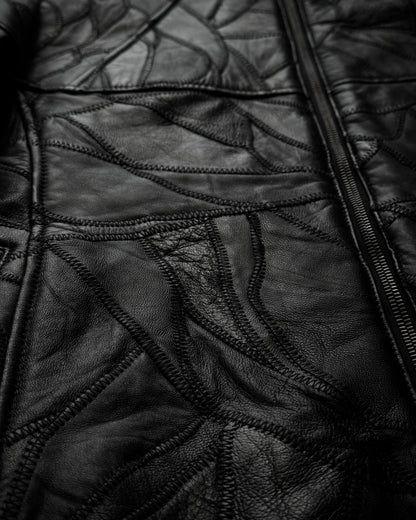 Genetic Manipulation Scar Stitched Leather Patchwork Jacket