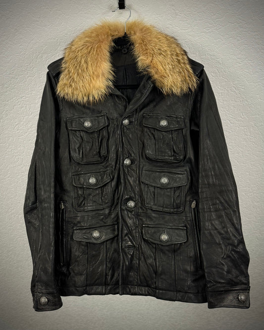Edge Rupert Fur Collar Textured Leather Jacket