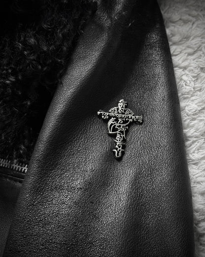 14th Addiction Mouton Fur Cross Zip Leather Jacket