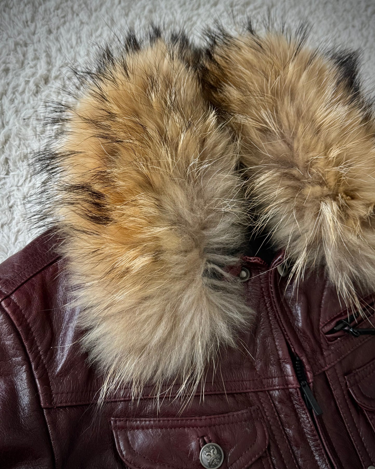 A.S.M. Chunky Fur Wine Dyed Leather Jacket