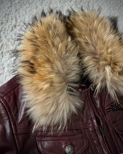 A.S.M. Chunky Fur Wine Dyed Leather Jacket