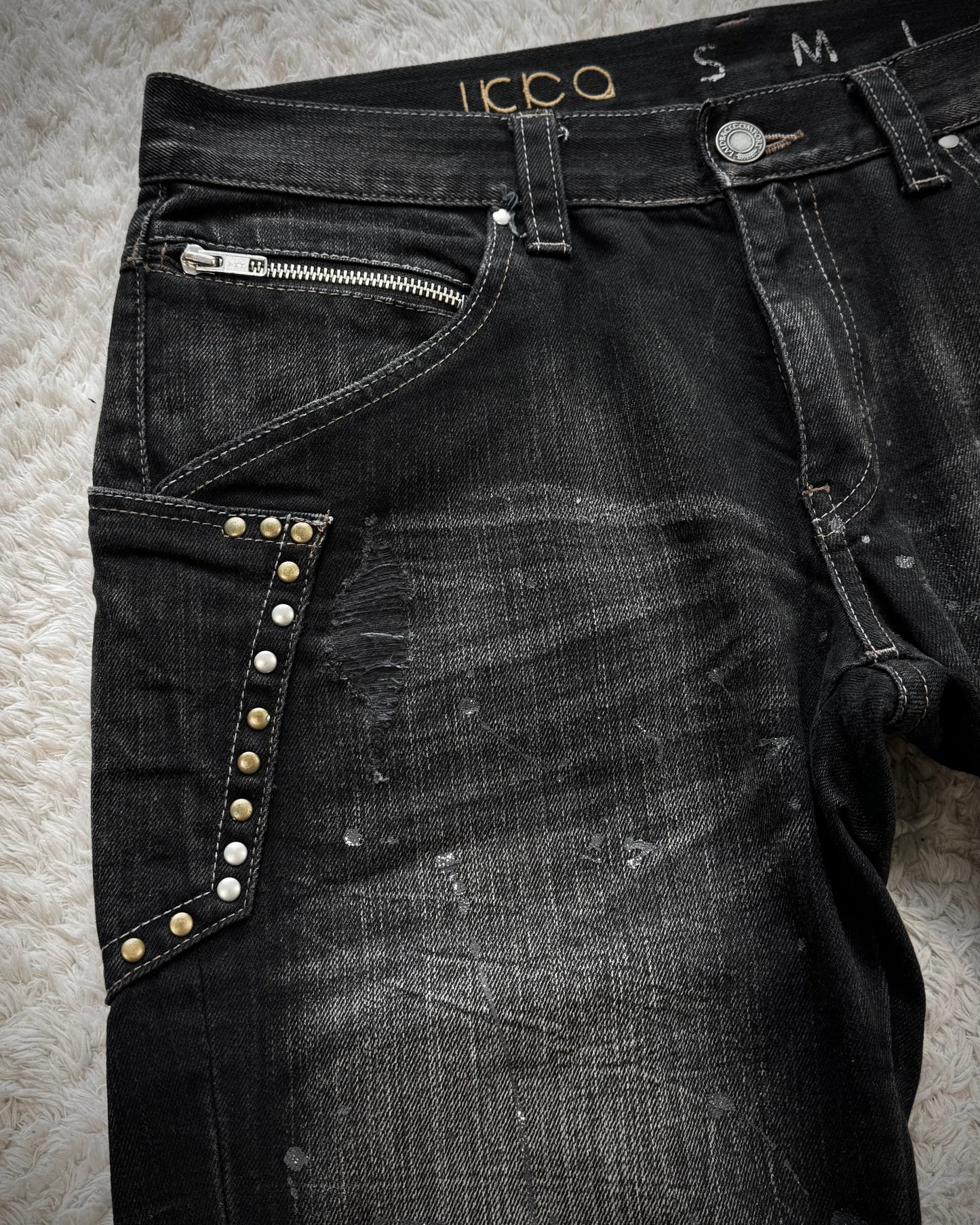 Ikka Silver Splatter Studded Pockets Bootcut Jeans