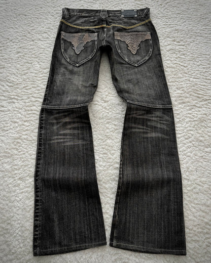 Semantic Design Python Detailed Sword Knee Flared Jeans