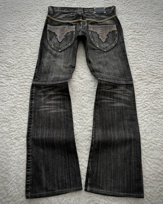 Semantic Design Python Detailed Sword Knee Flared Jeans