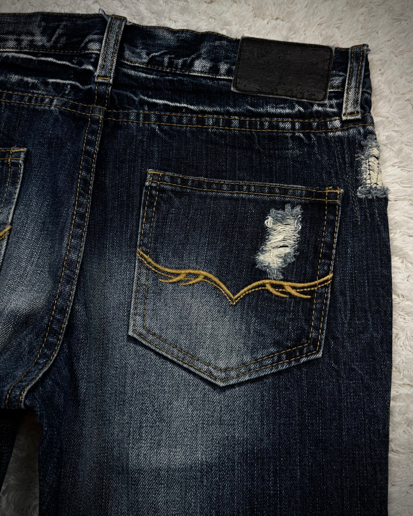 Fuga Stitch Repaired Clawmarks Washed Bootcut Jeans