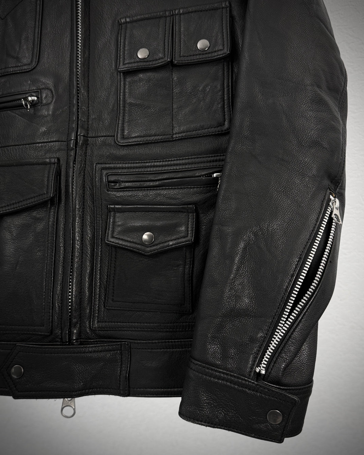 Abahouse Multi Pocket Fur Leather Jacket