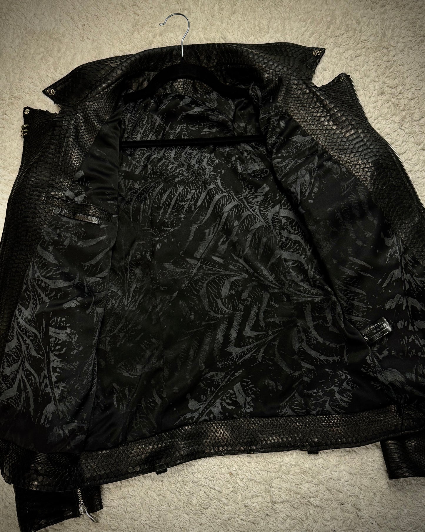 14th Addiction “10 Pythons” Pierced Leather Rider Jacket