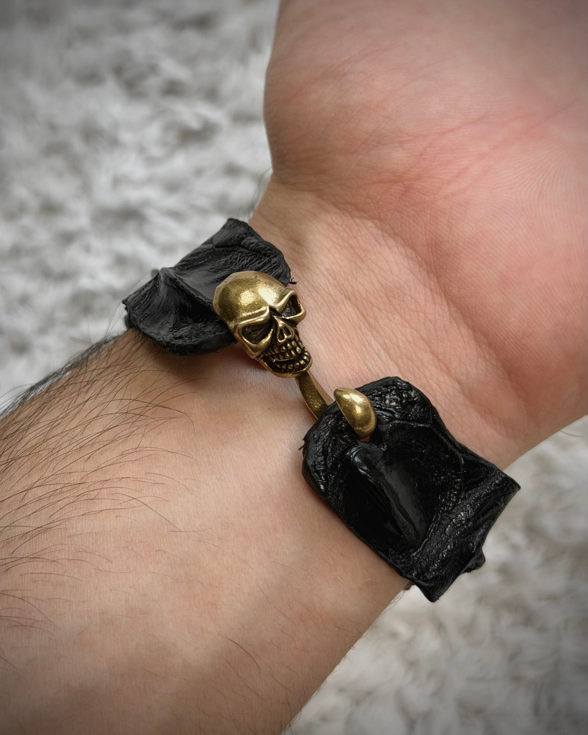 Raw Crocodile Skull Leather Bracelet