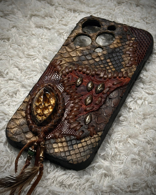 Freebird iPhone 15 Pro Scar-Stitched Studded Python Case