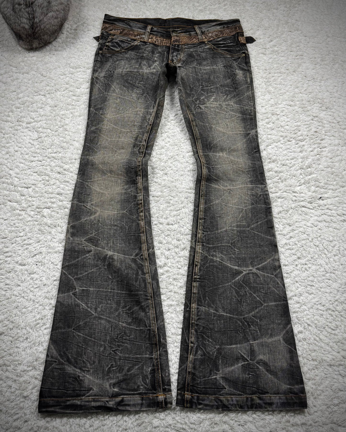 Tornado Mart Python Belted Flared Jeans