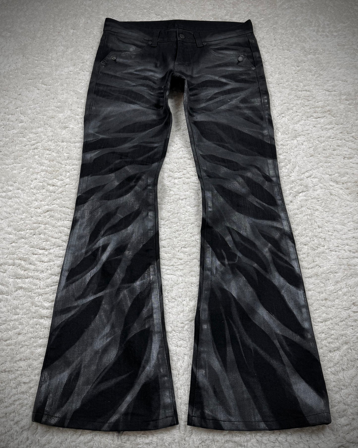 Tornado Mart Zebra Waxed Flared Jeans