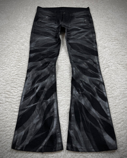 Tornado Mart Zebra Waxed Flared Jeans