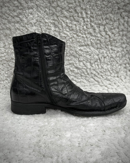 Italian Pointed Crocodile Leather Boots