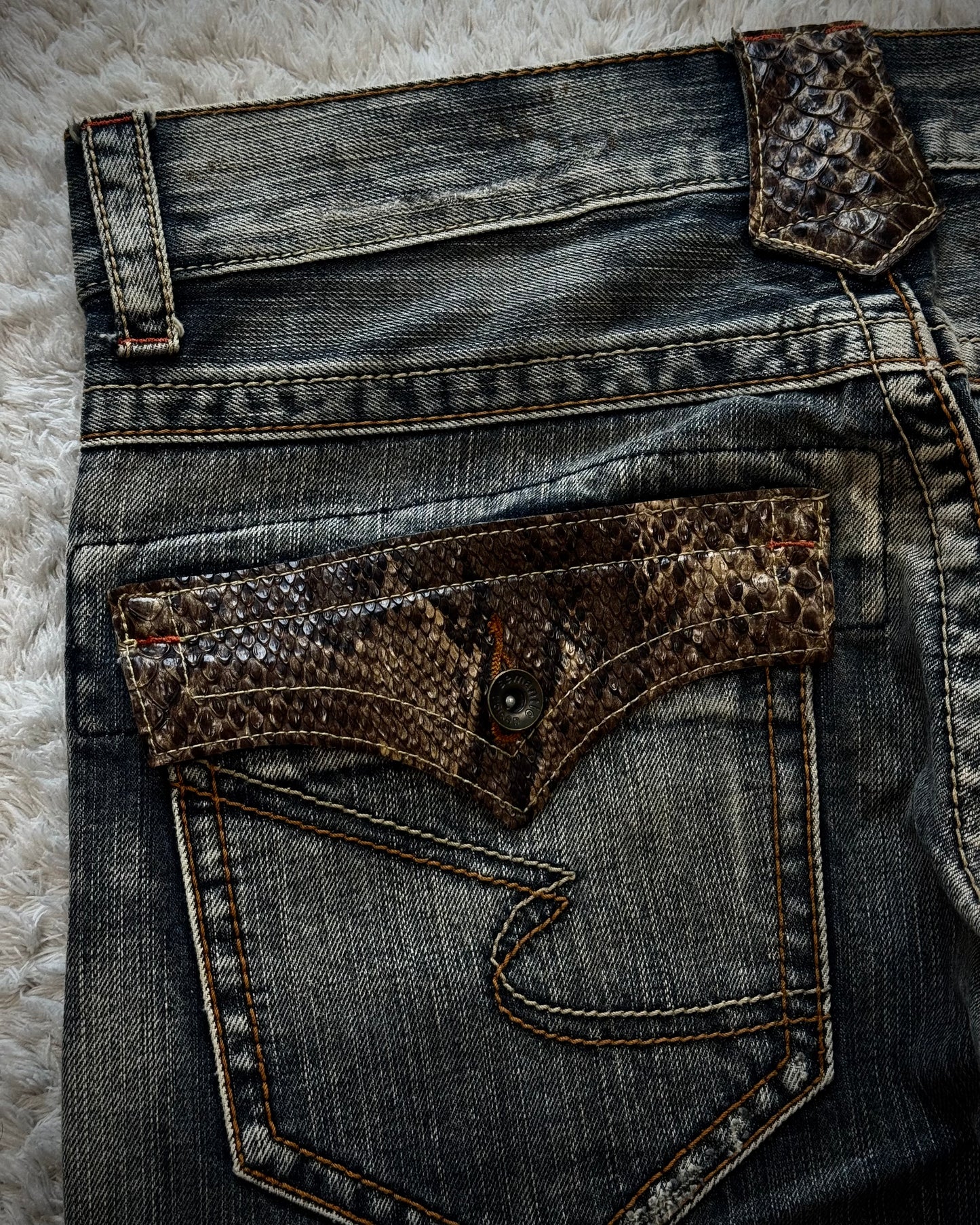 Semantic Design Python Detailed Spiral Flared Jeans