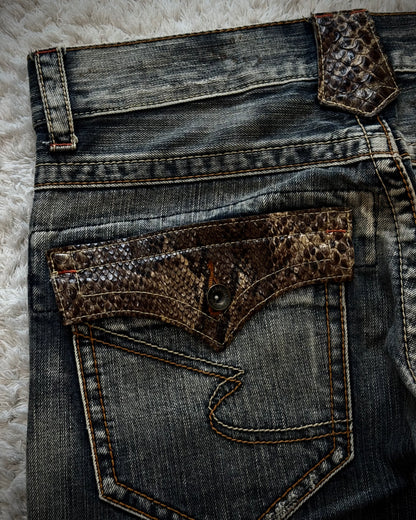 Semantic Design Python Detailed Spiral Flared Jeans