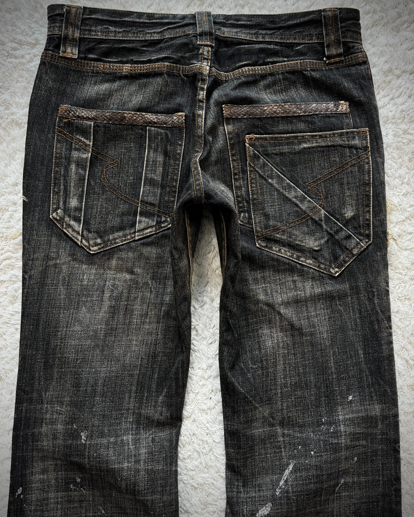 Semantic Design Python Detailed Silver Splatter Bootcut Jeans