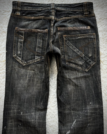 Semantic Design Python Detailed Silver Splatter Bootcut Jeans