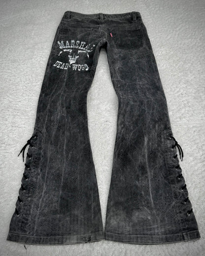 Tornado Mart Pin Striped Western Printed Lace Up Flared Pants