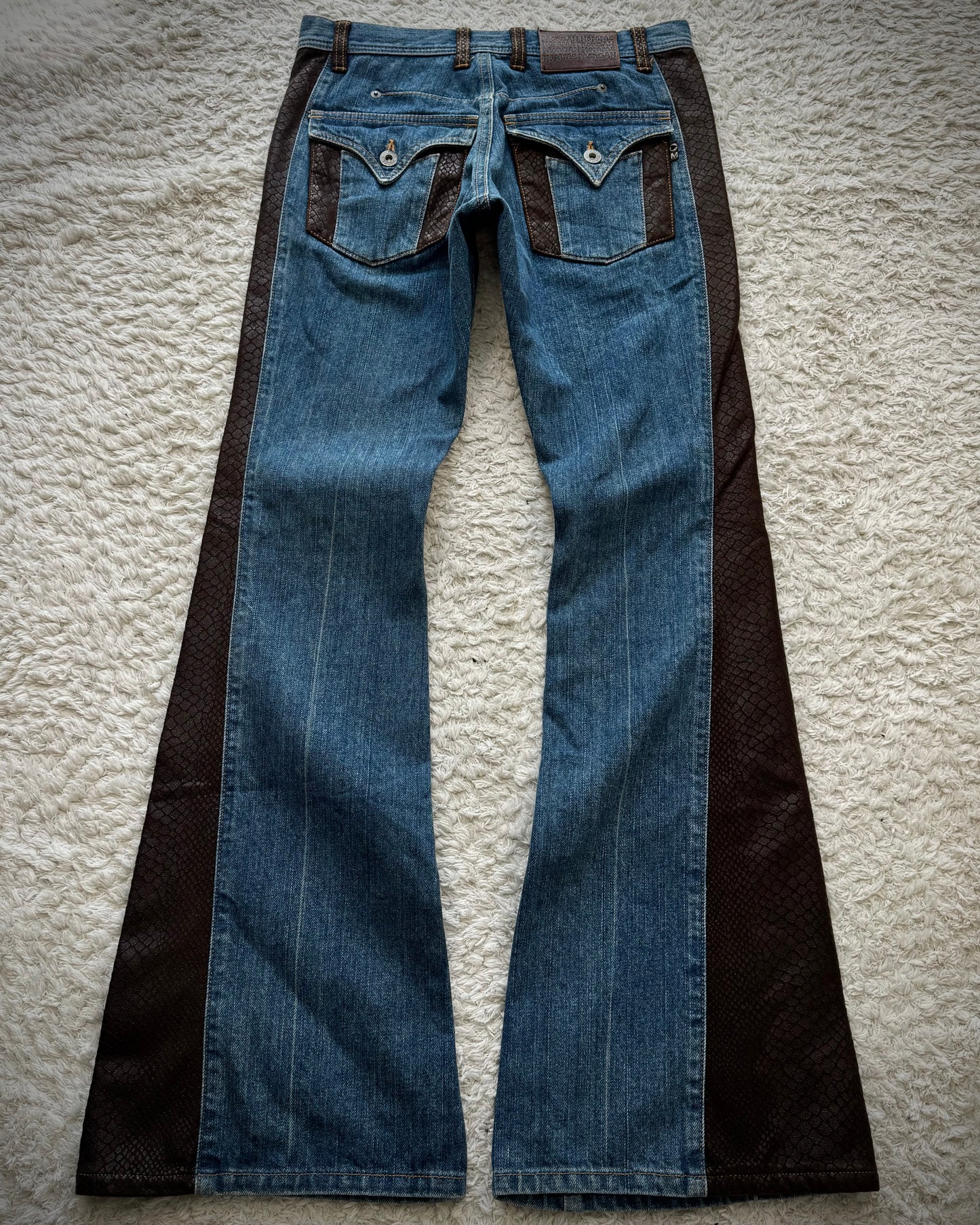 Morgan Homme Python Waxed Vintage Flared Jeans