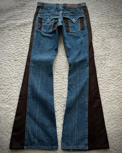 Morgan Homme Python Waxed Vintage Flared Jeans