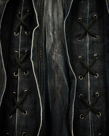 Tornado Mart Wax Brushed Whisker Lace Up Flared Jeans