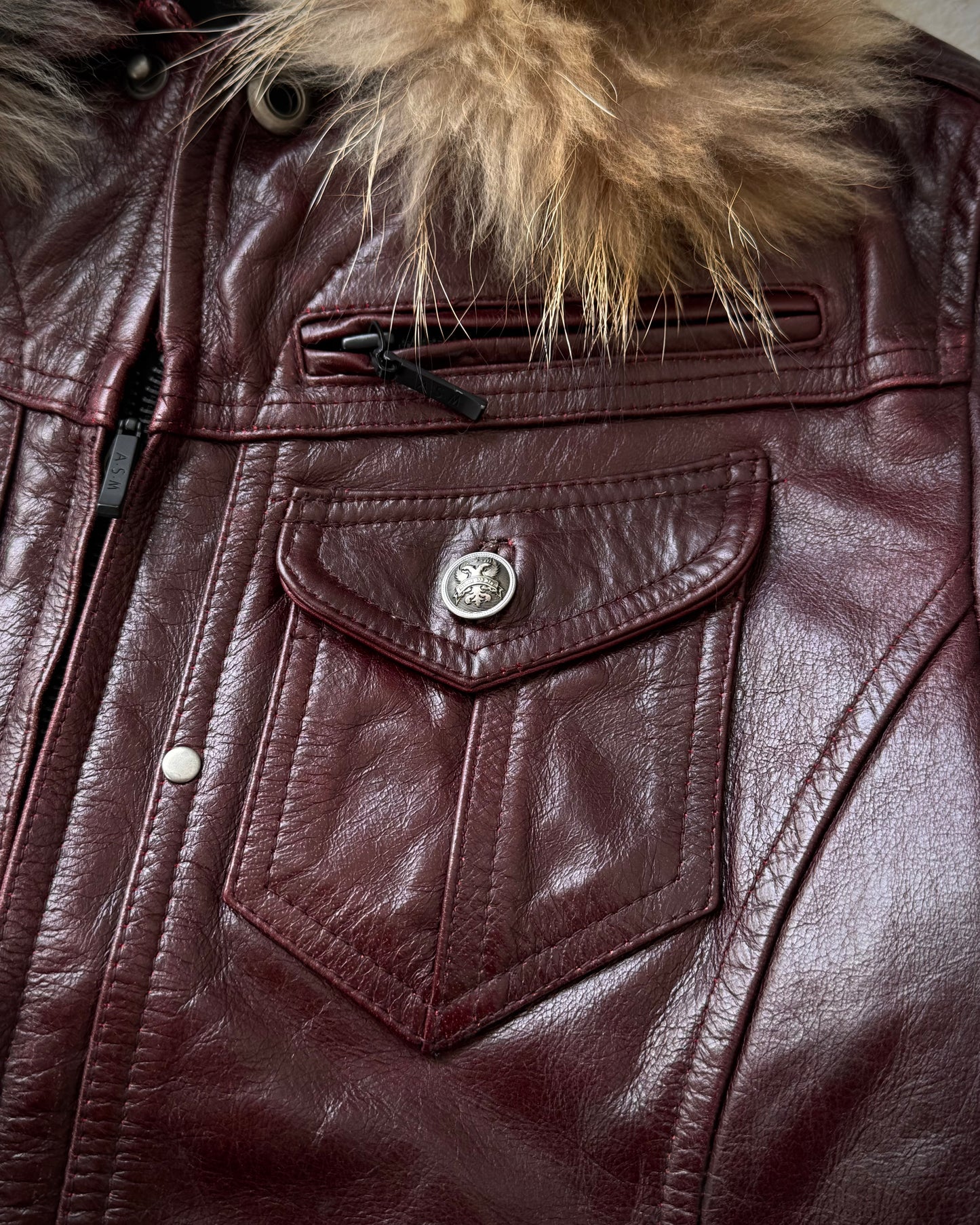 A.S.M. Chunky Fur Wine Dyed Leather Jacket