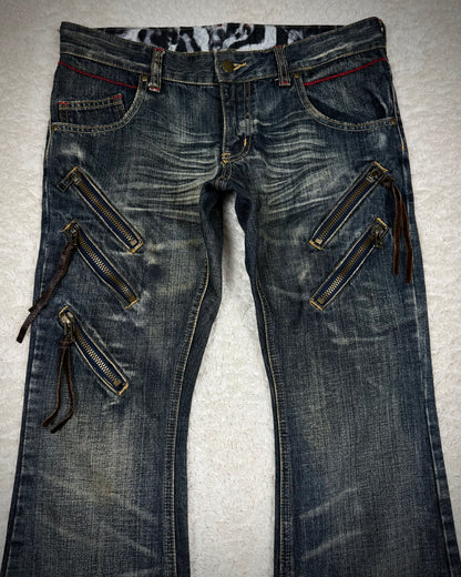 Tornado Mart Mud Washed Tassel Zippered Flared Jeans