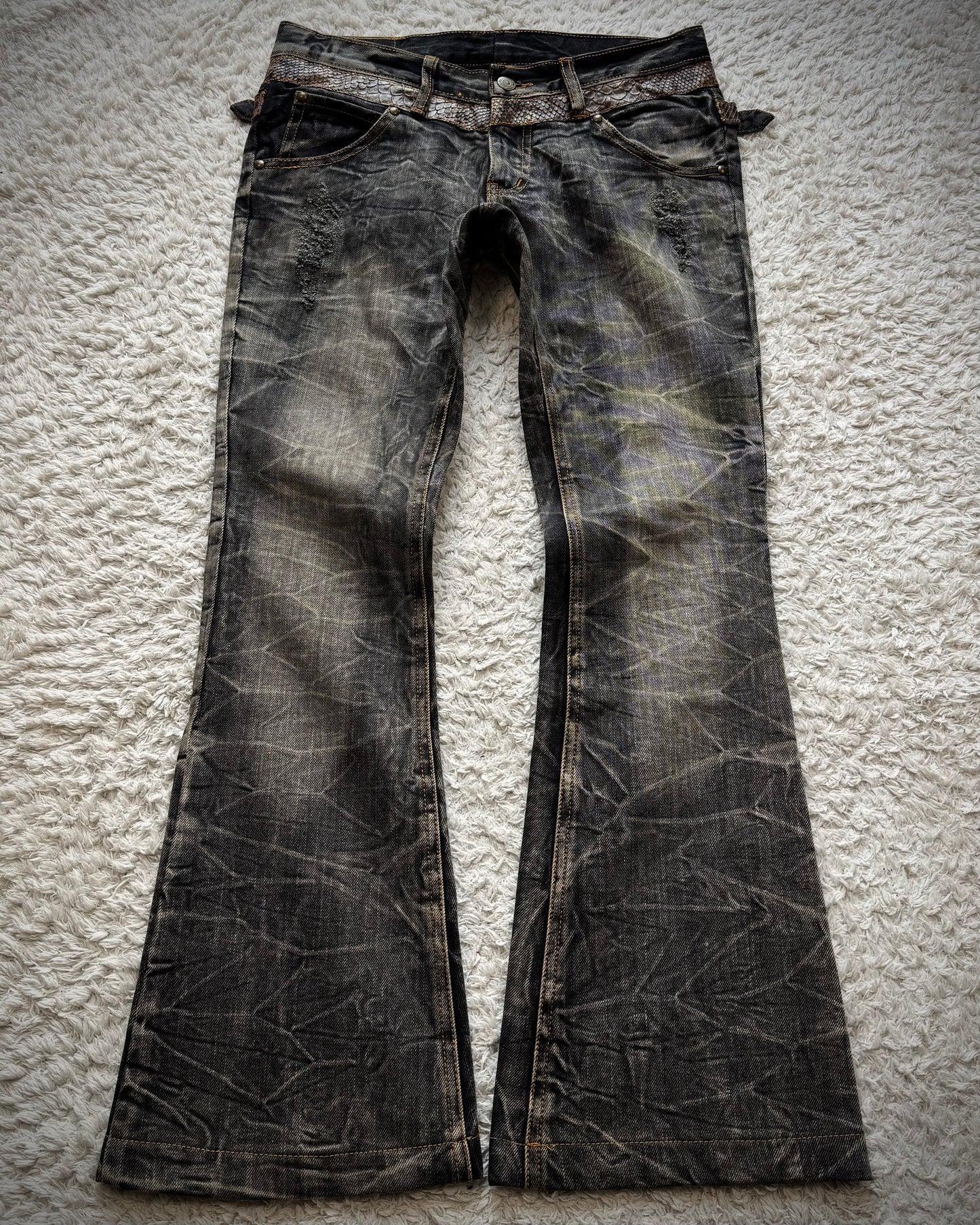 Tornado Mart Python Belted Flared Jeans
