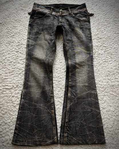 Tornado Mart Python Belted Flared Jeans