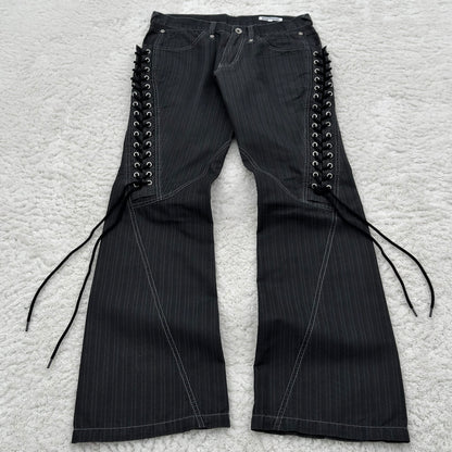 Semantic Design Pinstriped Flared Lace-Up Slacks